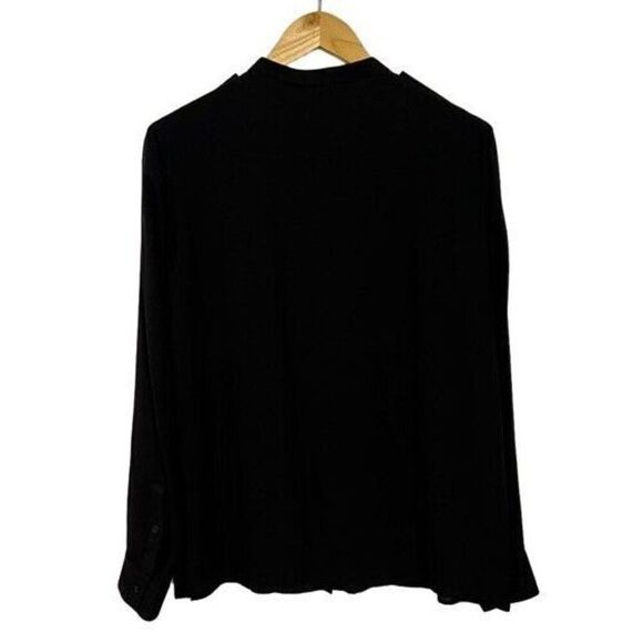 Theory Women's Size Large  Black Long Sleeves Button-Up Silk Shirt Blouse - Picture 2 of 10